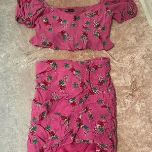 Zara Pink Floral Skirt Set